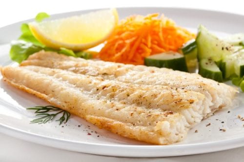 Pan fried fish fillet with vegetables